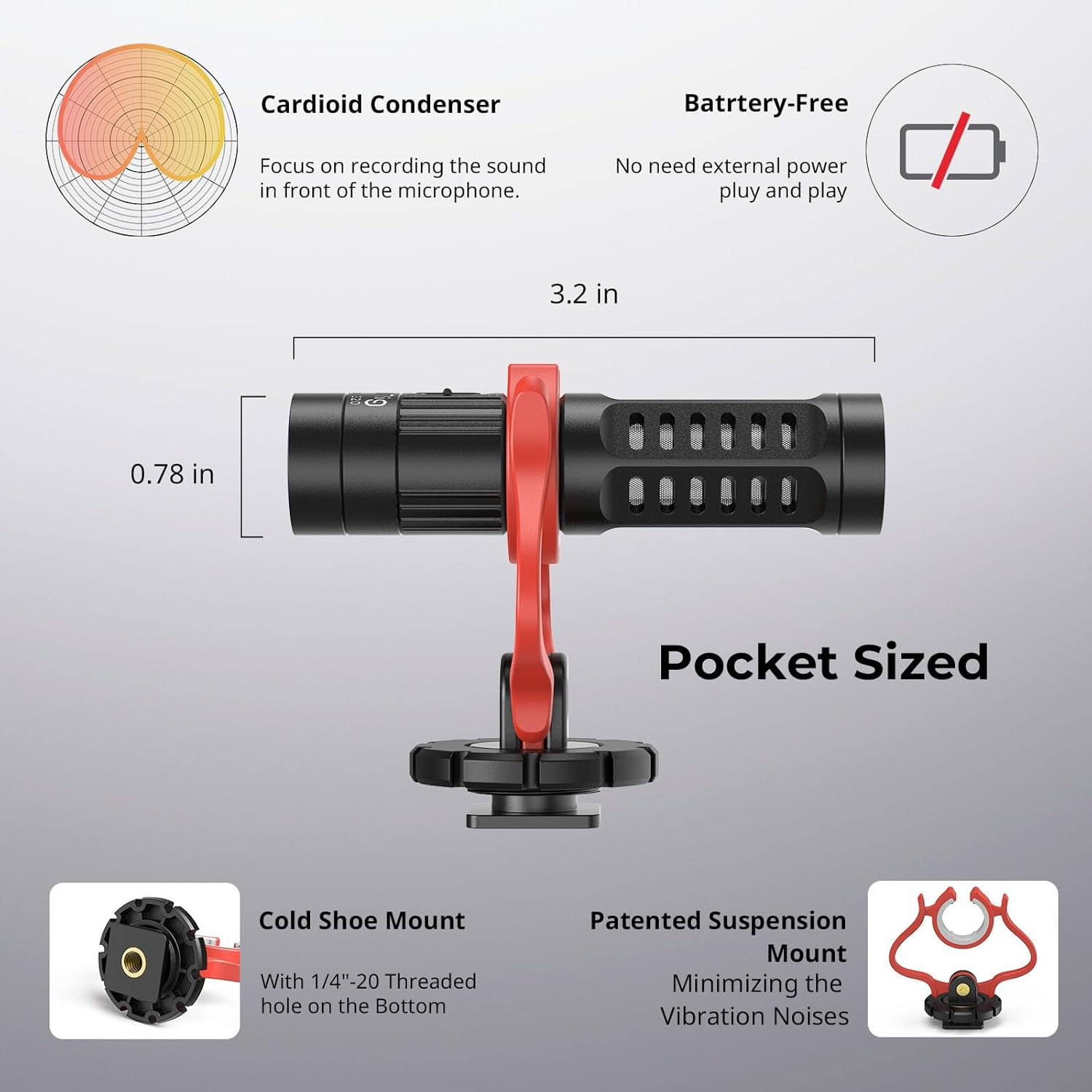 Smallrig Shotgun Microphone with Shock Mount, Compact On-Camera Microphone Dual Mic with Windscreens, for DSLR Cameras and Camcorders, for Iphone, for Android Smartphones - 3468