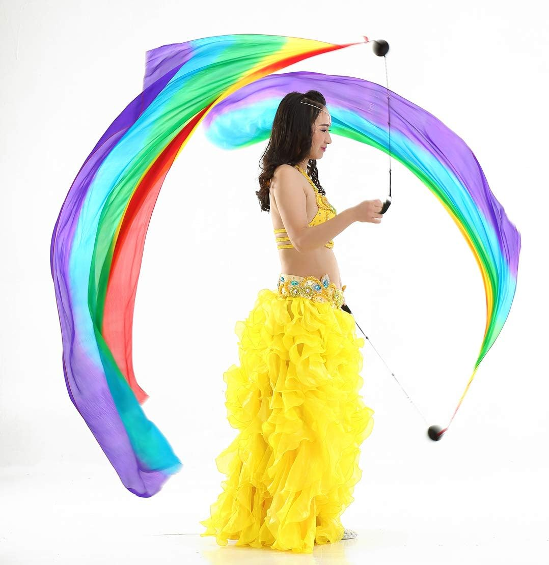 2Pcs Silk Veil with Poi Ball Belly Dance Poi Streamer Throw Ball in Haka Dance and Polynesian Dances - Black image number 3