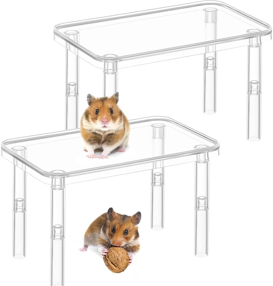 2 Sets Hamster Platform Cage Accessories, Small Pet Plastic Transparent Stand, Suitable for Gerbils, Mice, Chinchillas, Degus and Other Small Pets (Transparent)