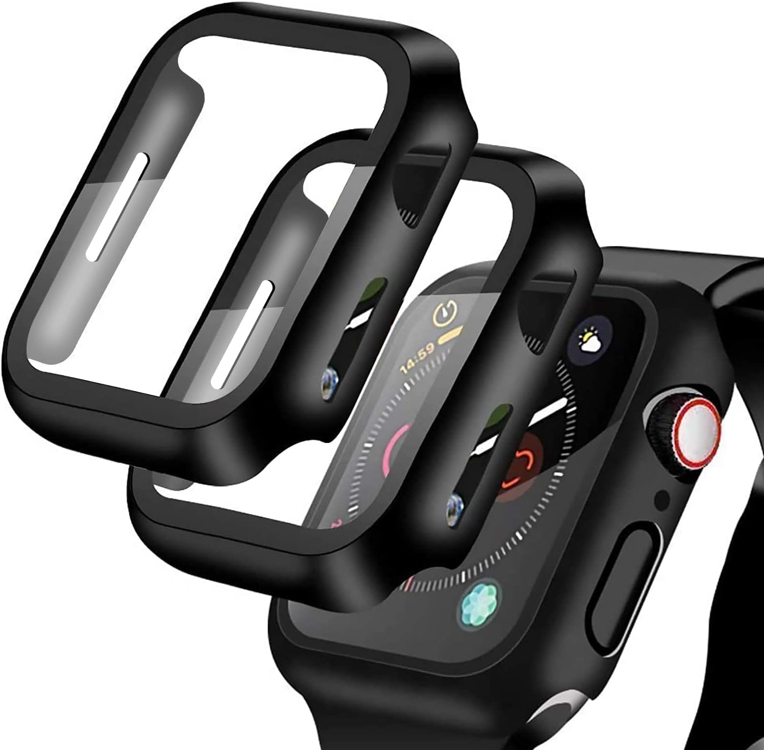 Case with Screen Protector for Apple Watch 9/8/7 45Mm, Full Protective Cover, Built-In Tempered Glass Film High Sensitivity, 2 Pack (Black) 45Mm