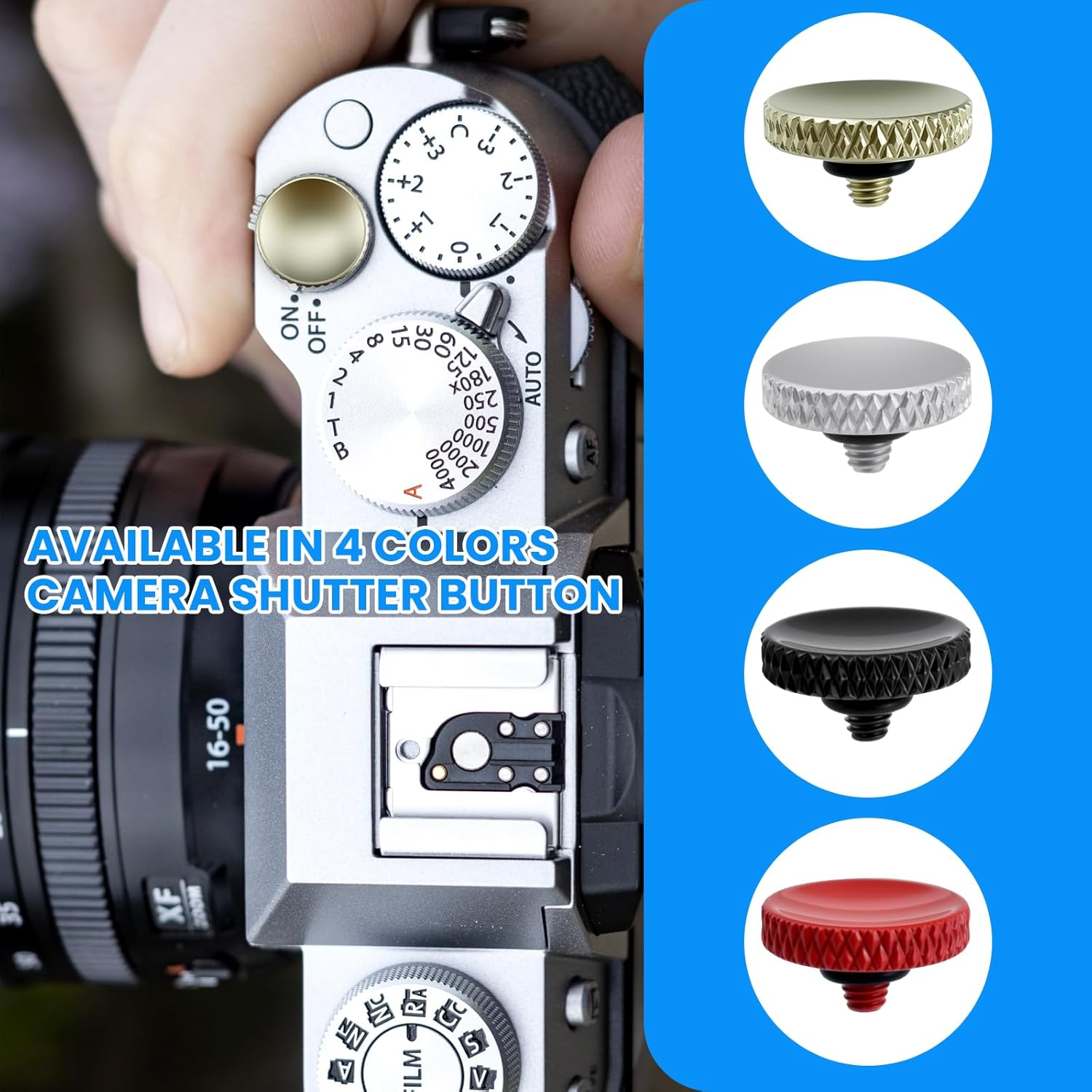 SDTC Tech 4 Pcs Fuji Shutter Release Button Accessories, Copper Camera Soft Shutter Button Fits for Fuji X-T3 X100 X100S X-T10 X-T20 X-T30 Xpro1, 4 Color (Red/Black/Silver/Golden) image number 3