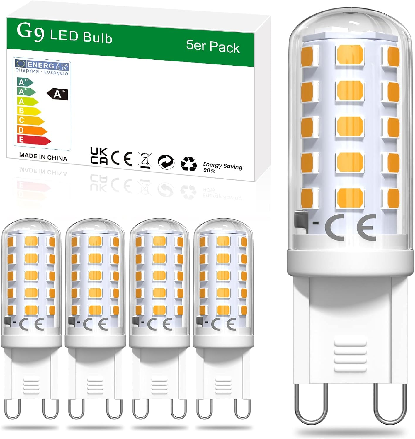 Brightark G9 LED Light Bulb 4W Dimmable LED Classic G9 LED Capsule Light Bulb Warm White 2700K AC 220-240V Flicker-Free Equivalent to 40W G9 Halogen Bulb Energy Saving 390Lm, Pack of 5 image number 4