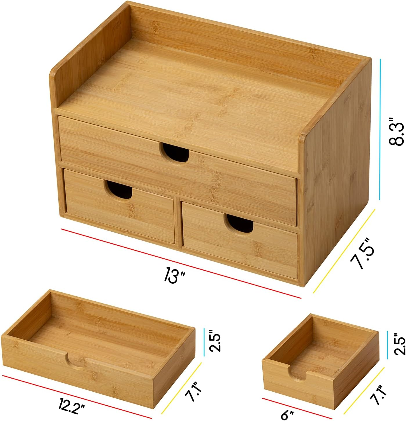 MEEDEN Bamboo Desk Organizer with Drawers: Desktop Storage Container with Shelf - Tabletop Storage Organization Box for Office Home Toiletries Supplies image number 2