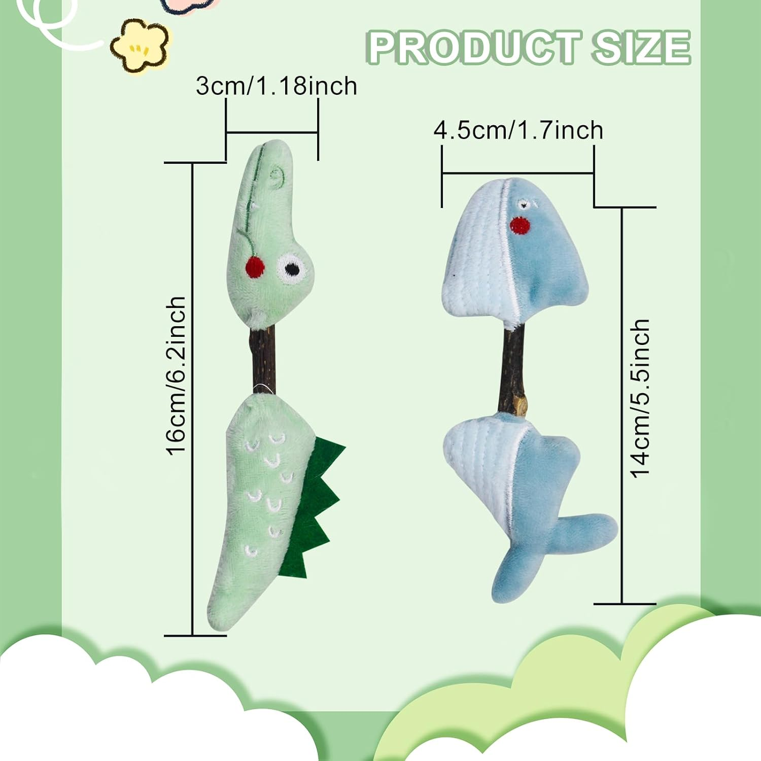 Andiker Silvervine Chew Sticks, 2 Pieces Cat Catnip Sticks with Silvervine Sticks for Indoor Cats, Natural Molar Stick Cat Toy for Cat Teeth Cleaning Chewing (Green + Blue) image number 1