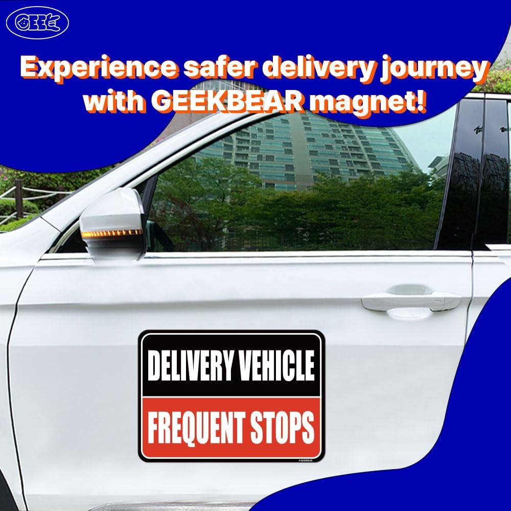 GEEKBEAR Delivery Vehicle Frequent Stops Sign (Yellow/Black, 2 Pack) - Reflective, Strong Magnetic Hold, Durable, Eye-Catching Design, Gift-Ready image number 5