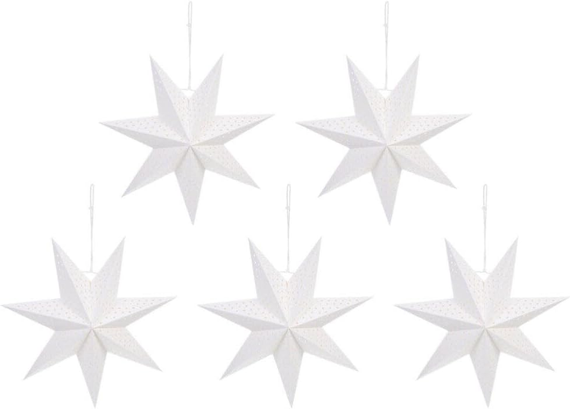 Ciieeo 5Pcs White Hanging Paper Star Lantern Lampshade 3D Large Paper Star 7 Pointed for Xmas Wedding Holiday image number 4