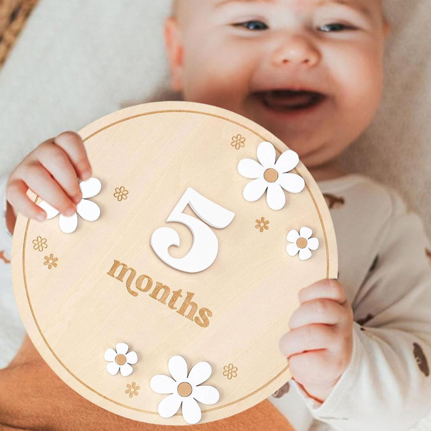 Baby Months Signs | Wood Monthly Board for Baby | Creative Wooden Memorial Blocks, Decorative Month Signs Board image number 2