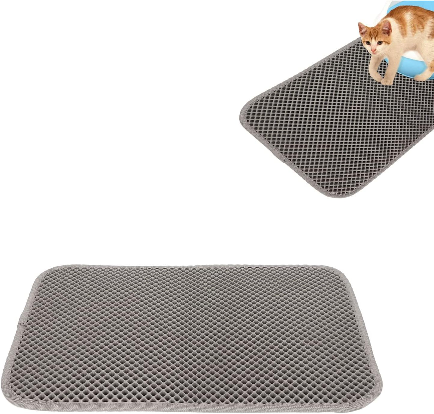 Cuifati Cat Litter Mat, Double Layer, Prevents Slipping, Waterproof EVA Cat Litter Tray Mat, Honeycomb Litter Collection Mat, Easy to Clean, Urine Density Mat for Litter Control (Grey)