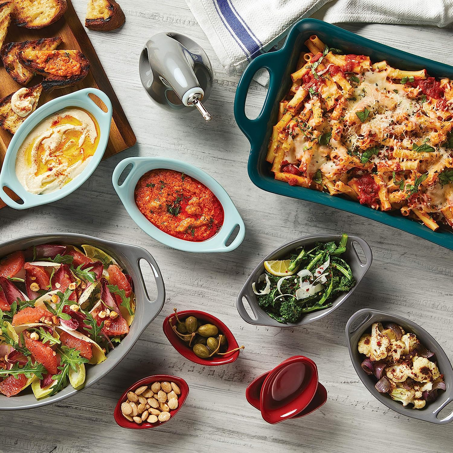 Rachael Ray Solid Glaze Ceramics Au Gratin Bakeware/Baker Set, Oval - 2 Piece, Light Blue - Teal image number 6