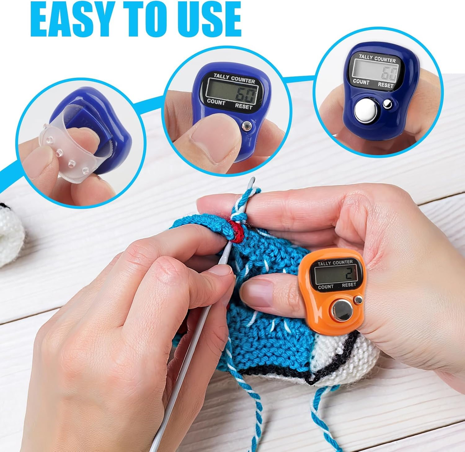 9 Pcs Electronic Finger Tasbeeh Tally Counter Mini LCD Digital Display Handheld Pitch Clicker, Resettable Finger Hand Tally Counter for Golf Coaching Knitting, Lap, Fishing Row Baseball Easy to Carry image number 3