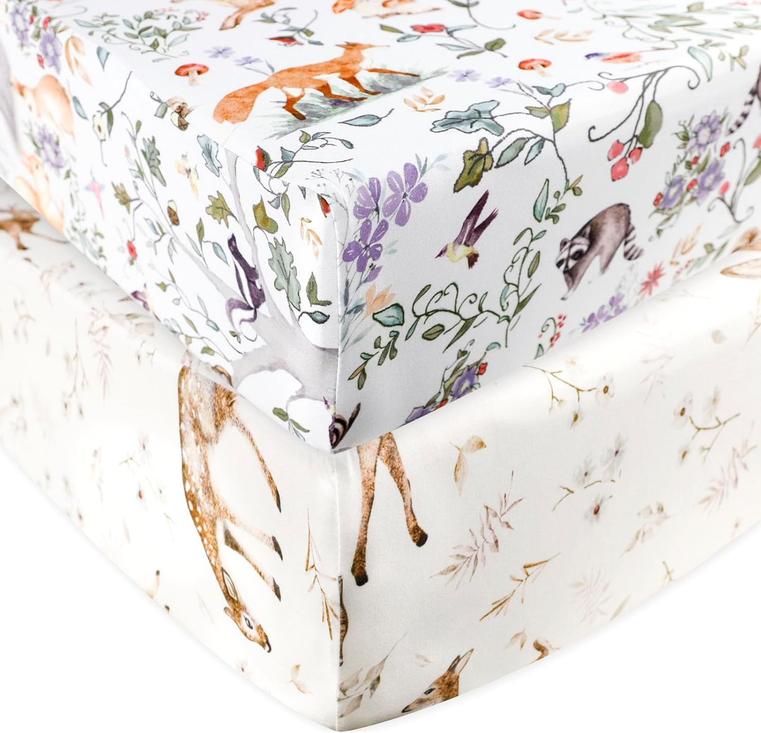 Fitted Crib Sheet 2 Pack, Crib Sheets 28"X 52" for Boys & Girls, Super Soft Breathable Toddler Bed Sheets for Standard Crib & Toddler Bed Mattress, Woodland Animal image number 3