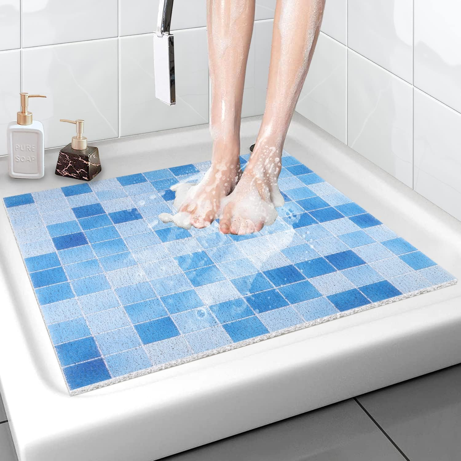 ZOESOE Shower Mat Non-Slip, Soft Comfort Bath with Drainage Holes, PVC Loofah Massage Bathmat for Shower,Tub,Bathroom,Wet Areas, Quick Drying Zoe-02,24~''X24~'' Round
