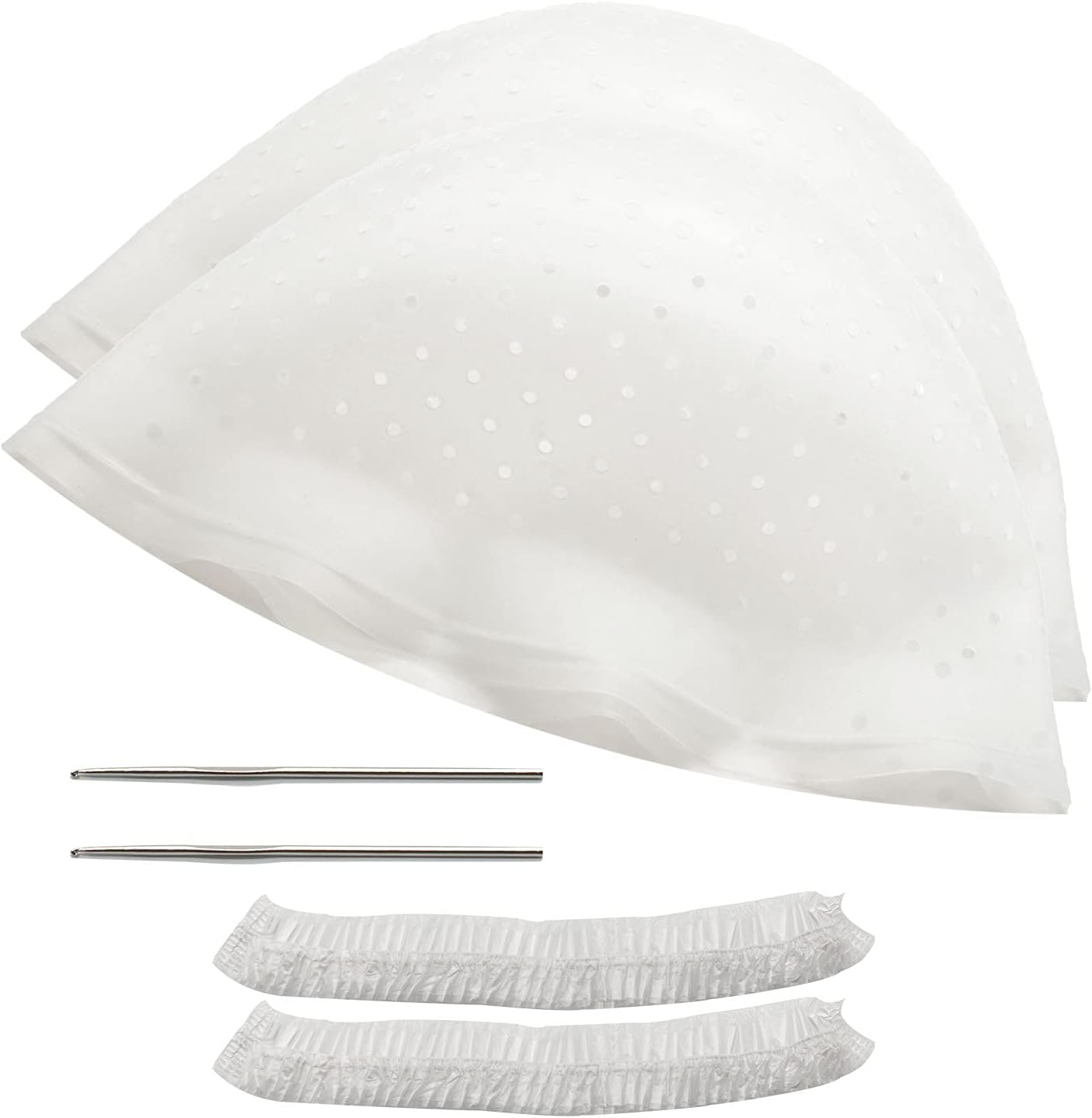 2 PCS Holes Opened Hair Dye Cap Highlight Kit with Hook Silicone Highlighting Cap Smooth Highlights at Home Lowlights Reuseable Beauty Hair Care Kits (White) image number 4