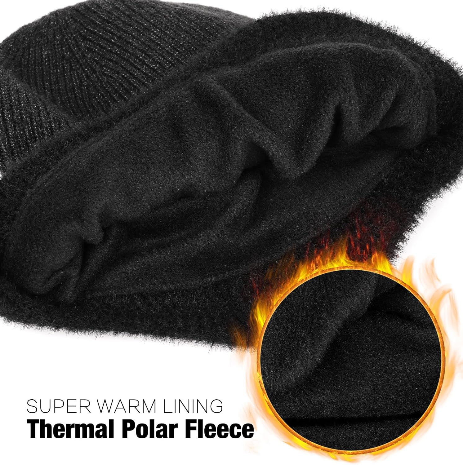 Wmcaps Winter Fleece Line Beanie with Earflap for Men Women, Outdoor Warm Thermal Knitted Hat Stocking Caps image number 4