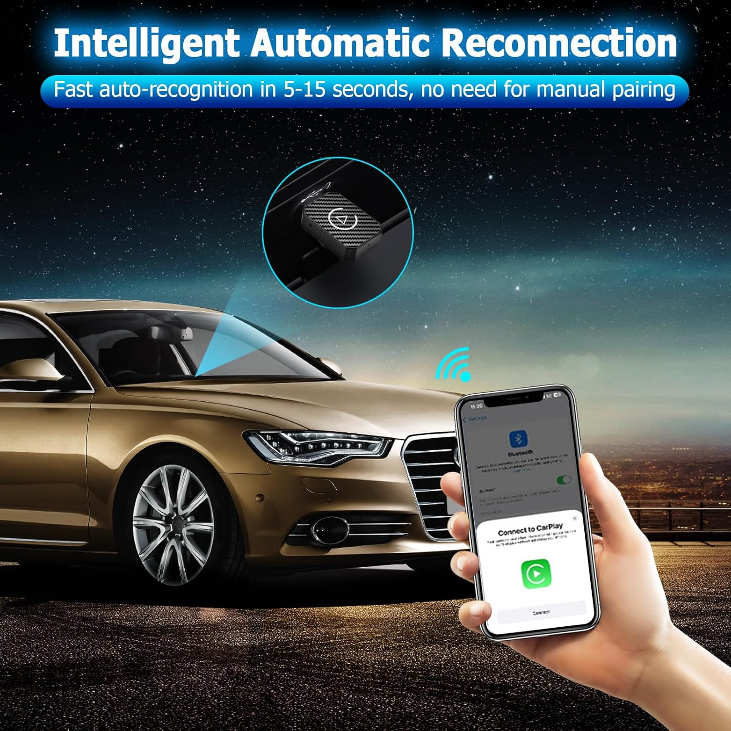 Amtake Wireless Carplay & Android Auto Adapter, Converts Wired to Wireless Carplay Adapter Plug & Play Dongle Compatible with Iphone/Ios 10+/Android 11+, with USB-C image number 4