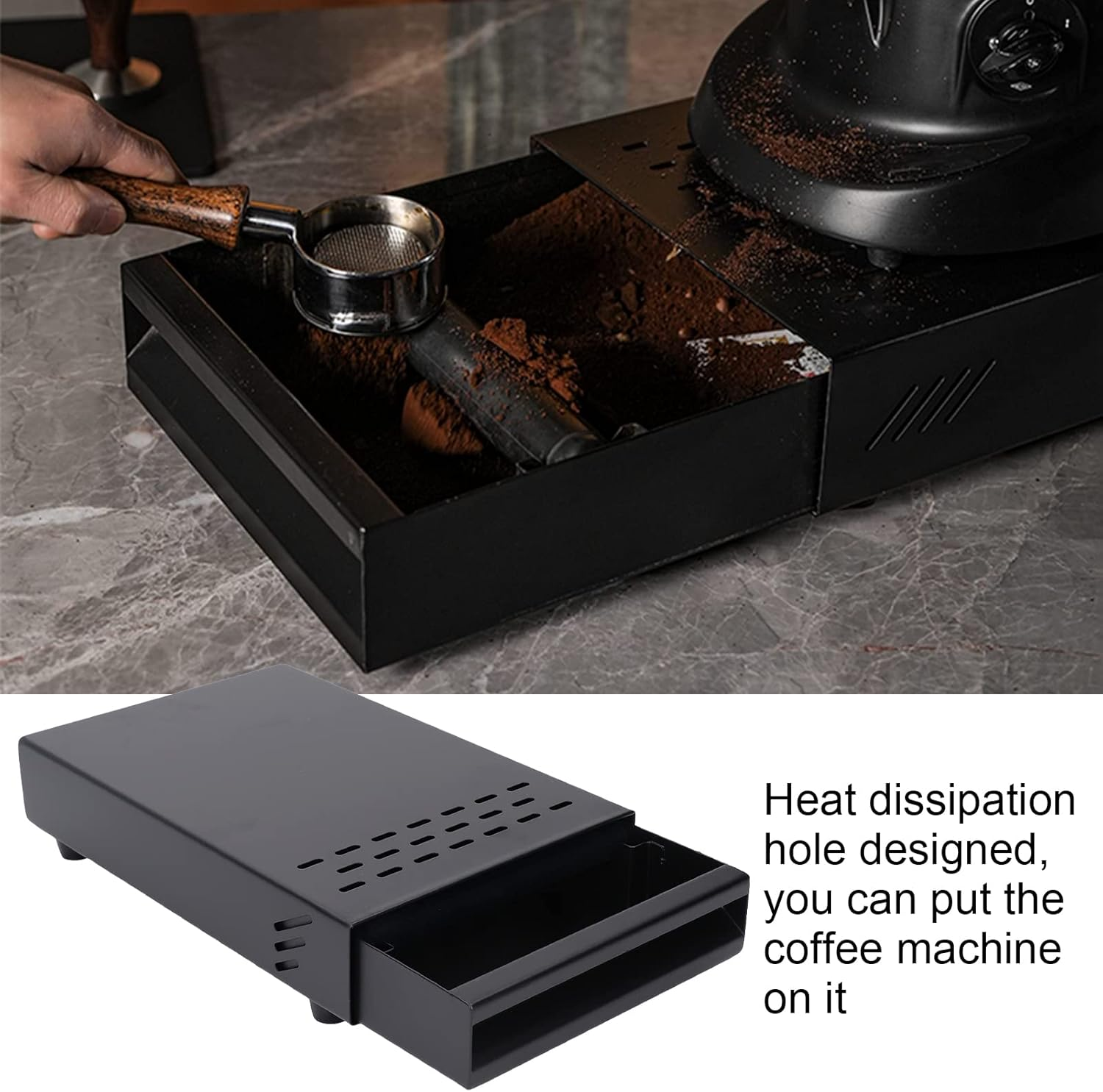 Coffee Knock Box Drawer, Stainless Steel Thickened Coffee Powder Box Coffee Machine Accessories, Detachable Coffee Ground Knock Container, 7.1 X 11 X 2 in (Black) image number 4