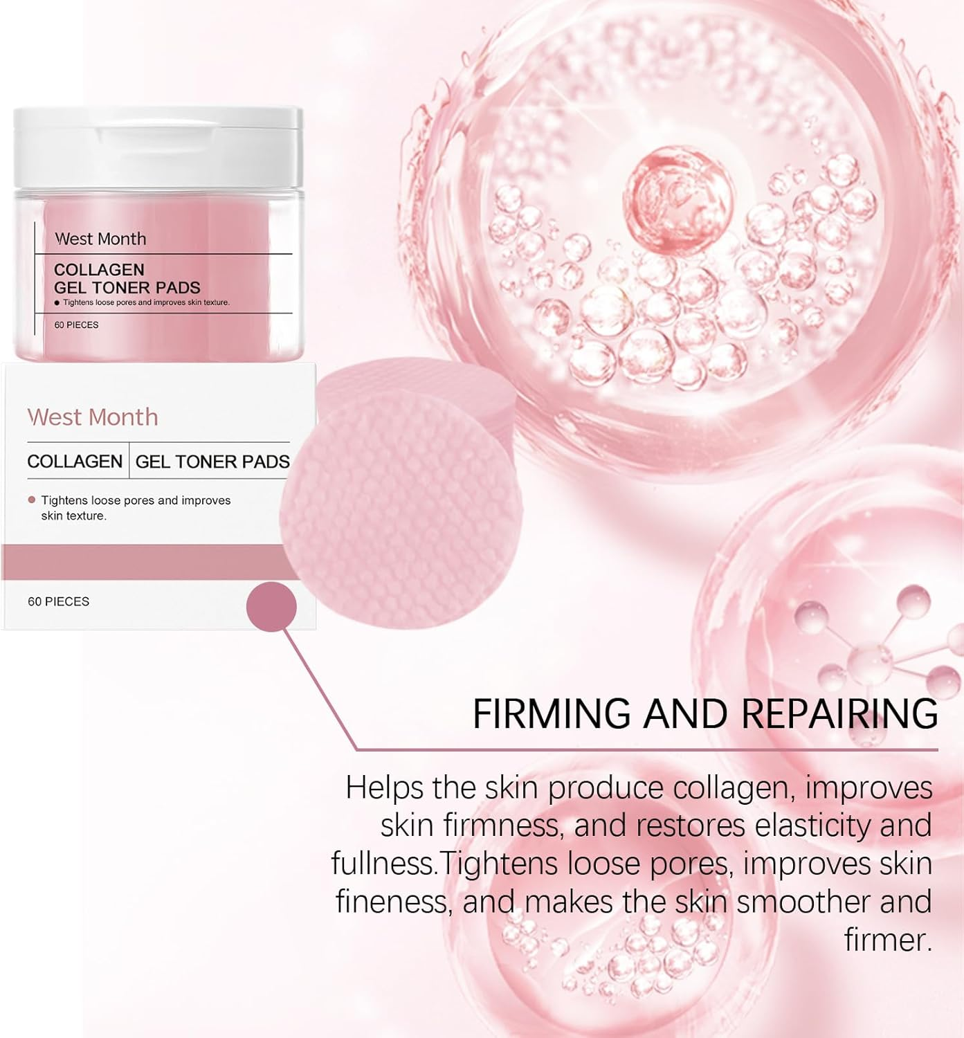 Collagen Gel Toner Pads, 60 Pieces, Reduce Fine Lines and Enhance Skin Radiance，Enhance Skin Elasticity and Firming Effect image number 1