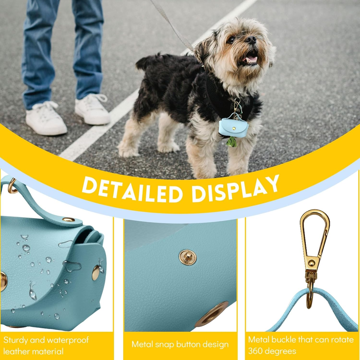 3Pcs Dog Poop Bag Holder with Clip, Stylish Leather Dog Poop Bag Dispenser for Leash, Cute Pet Dog Waste Bag Holder Carrier for Walking Camping image number 1