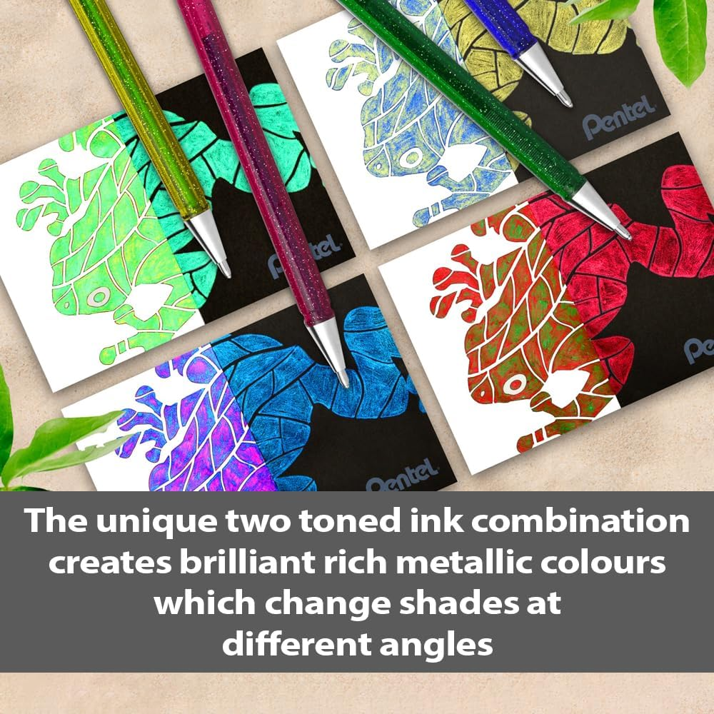 Pentel Hybrid Dual Metallic 1.0Mm Gel Pen One Wallet of 6 Assorted Colours (K110-6) image number 6