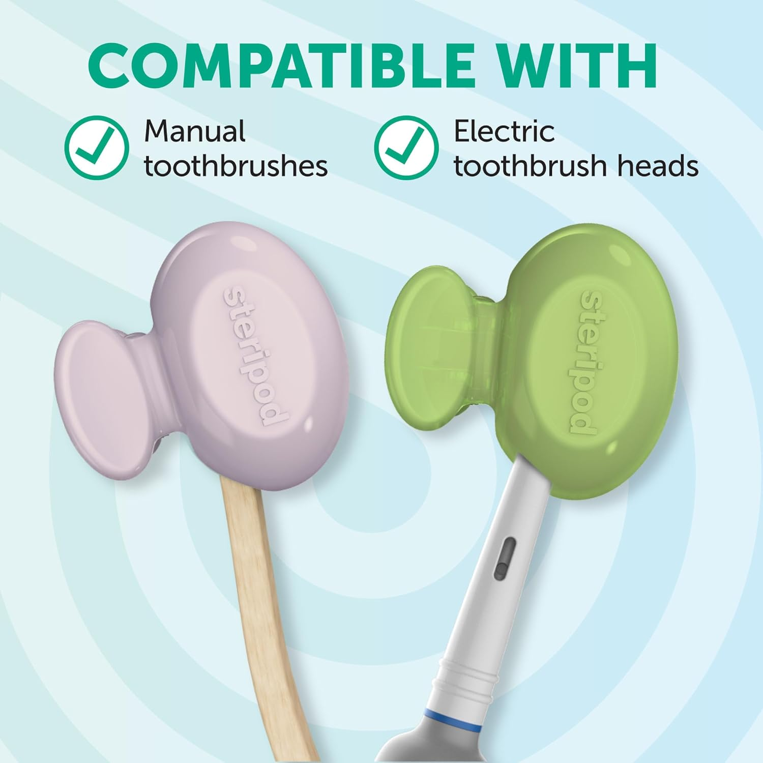 Steripod Clip-On Toothbrush Protector, Green/Silver, 2 Count