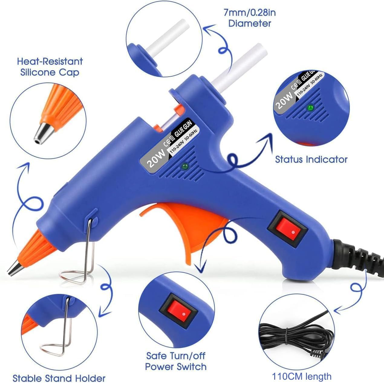 Fyvadio Hot Glue Gun with 40 Glue Sticks, Fast Preheating Hot Melt Gun, Mini Glue Gun Kit for Kids DIY, School Craft Projects, Quick Home Repairs and More (20W) image number 5