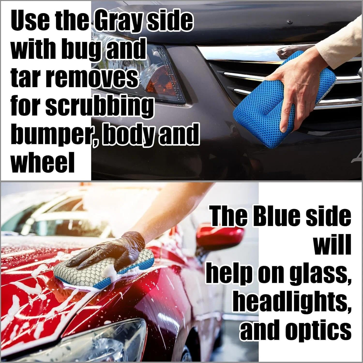 Heavy Duty Car Wash Sponge(3.5 X 6.6 Inches), Non-Scratch Microfiber Sponge for Bug & Tar Removal, Dual-Sided Sponges for Cleaning Cars, Trucks, Compatible with All Vehicle Exteriors(5-Pack)-Leralsta image number 2