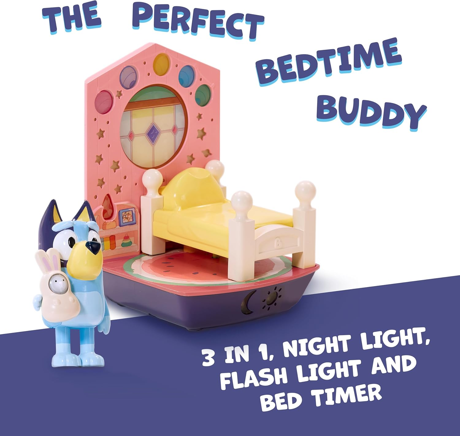 BLUEY Goglow Dream 3 in 1 Nightlight Kids Bedside Sleep Trainer with Torch and Sleep Timer, Multicoloured (14345) image number 1