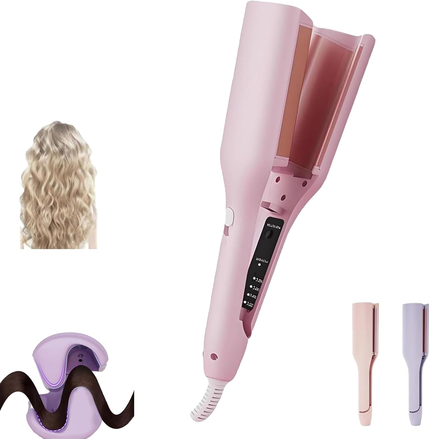 Homessencials Hair Styling Tool with Negative Ionic Technology, Anti-Scald Wave Curling Iron, 32Mm Curling Wand, 'V' Shaped French Curling Iron, 15S Heats up Smooth Lasting (Pink)