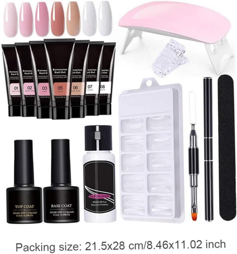 Gel Nail Kit 15Ml 7 Colors Gel Extension Nail Kit with UV Lamp Nail File Clip Builder Gel Nail Kit Long-Lasting Gel Polish Starter Kit for Home Salon Gel Extension Nail Kit image number 2