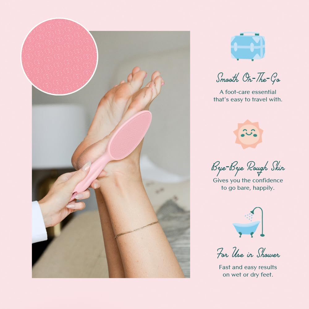 Bare August Glass Foot File Callus Remover for Feet - Heel Scraper & in Shower Foot Scrubber Dead Skin Remover - Pedicure Foot Buffer for Soft Feet (With Handle, Pink) image number 2