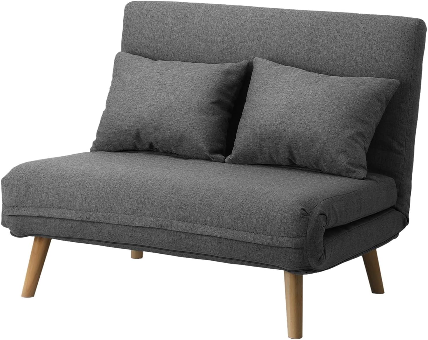 OIKITURE 2-Seater Lounge Chair Sofa, Double Folding Sofa Chair with Thick Padding, Multi-Functional Furniture Sofa Chair Flat Bed for Livingroom Apartment Office Study, White