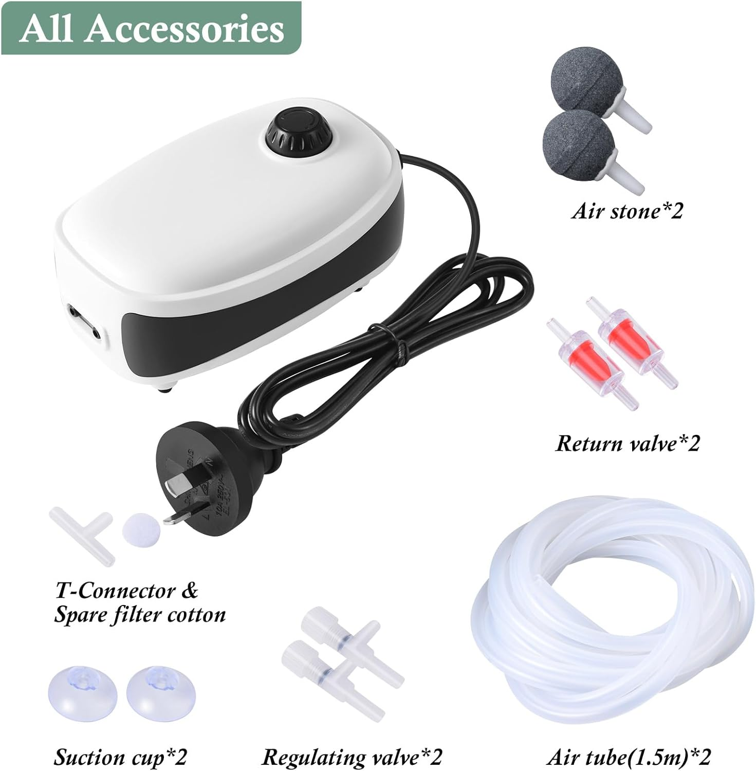 4W 5W Aquarium Air Pump, Dual Outlets Fish Tank Air Pump, 6L/Min 10L/Min Quiet Aquarium Bubbler for 1-600L Fish Tank image number 6