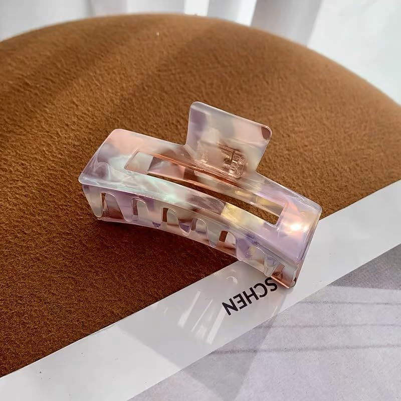 2PC Large Rectangular Hair Claw Clip for Thick Hair - Marble, Opal, Multicolour Design (Marble Pink & Dark Leopard) image number 4