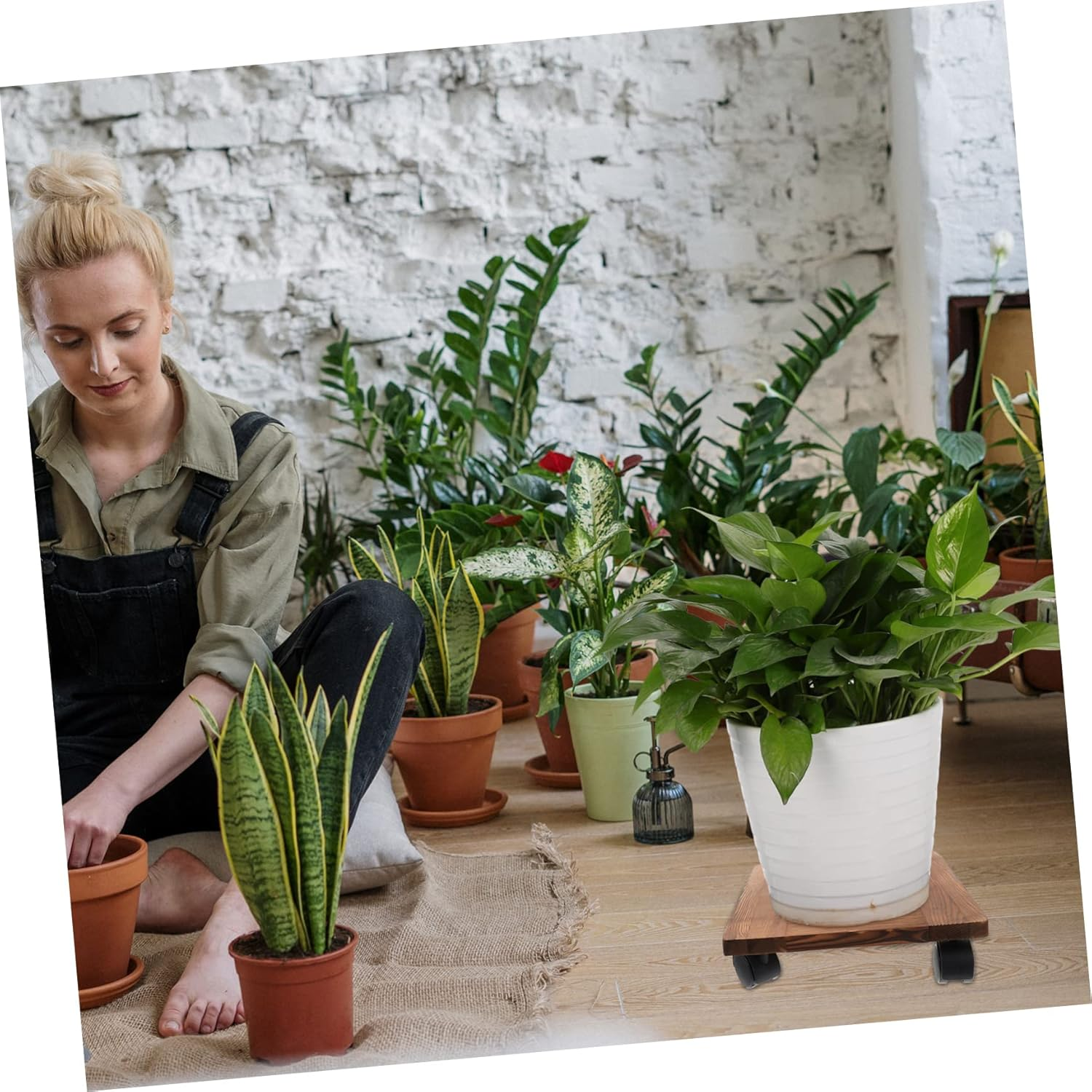 Solid Wood Movable Flowerpot Holder Tray with 4 Reinforced Wheels and Brake 30X30Cm, Plant Pot Base Caddy for Indoor and Outdoor Gardening, Sturdy Thickened Plant Stand with Universal Casters image number 1