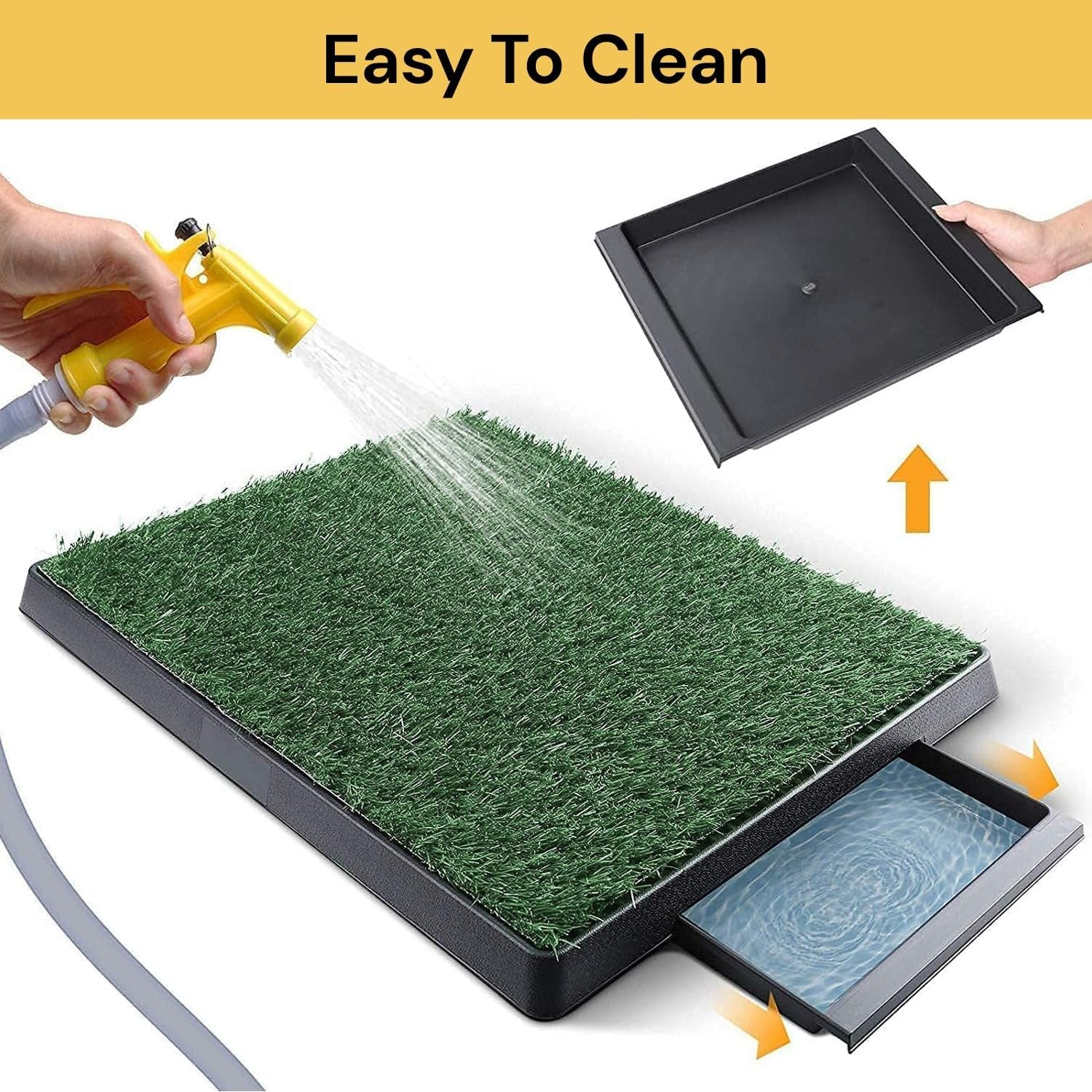 Ezonedeal Dog Toilet Indoor Puppy Training Pad, Dog Potty Pet Training Grass Mat, Removable Waste Tray for Easier Clean Up, Non-Toxic Artificial Turf, 63Cm X 51Cm (Dog Potty Try & 1 Grass Mat) image number 6
