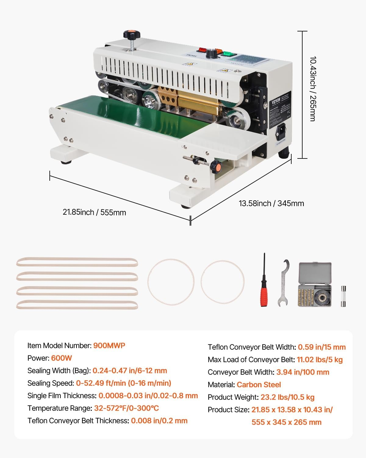 VEVOR Continuous Bag Band Sealing Machine, 6-12 Mm Seal Width, Horizontal Band Sealer Machine with Digital Temperature Control, Carbon Steel Bag Sealer for 0.02-0.8 Mm Plastic Bags Films Membrane image number 6