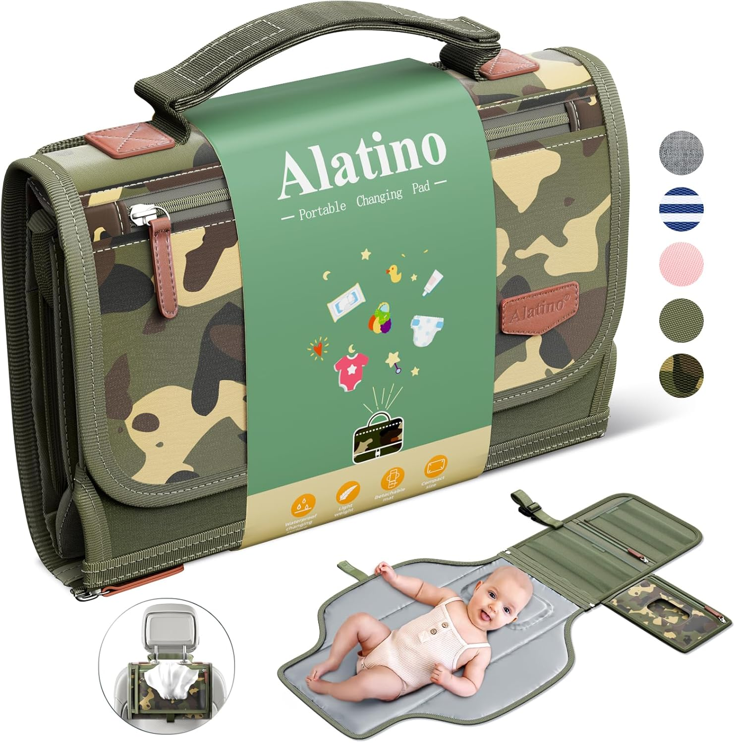 Portable Diaper Changing Pad for Baby, Detachable Travel Changing Pad with Baby Wipes Pocket, Gifts for Baby Shower, Newborn Girls and Boys (Grey)