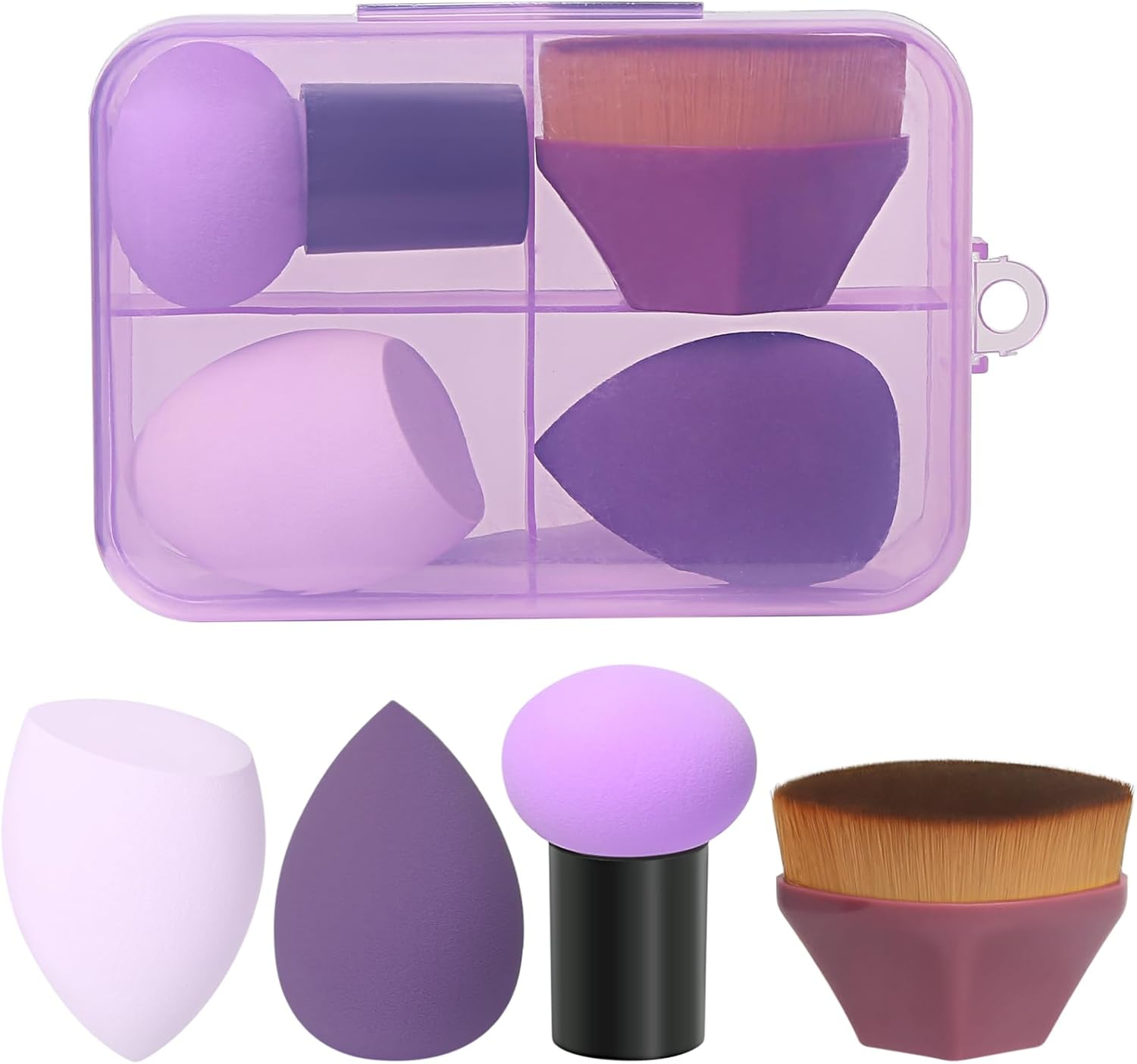 Makeup Brushes Set - 4 Piece Kabuki, Blush, and Concealer (Purple)