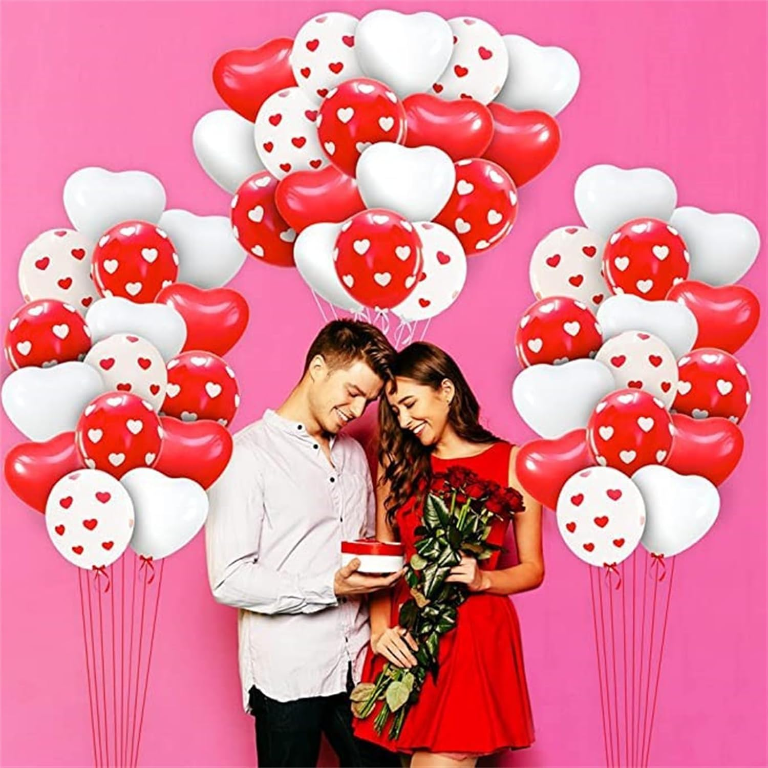Valentines Day Balloons 40Pcs Red White Heart Latex Balloons with 2 Ribbons for Romantic Decorations Engagement Wedding Anniversary Birthday Supplies image number 3