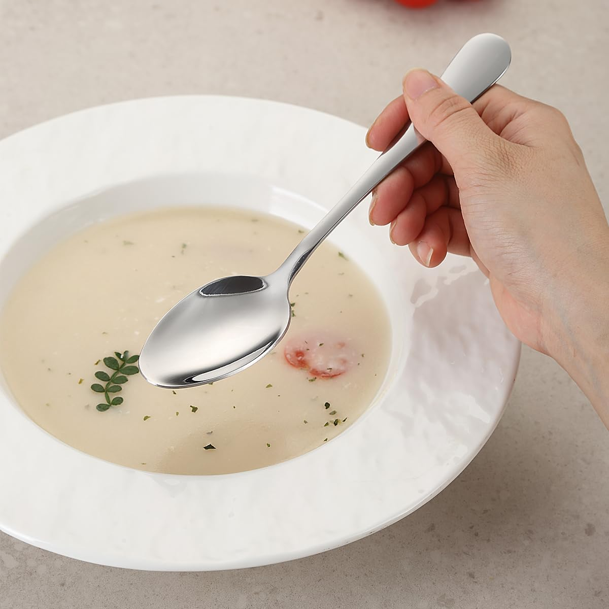 Evanda Cutlery Set 48 Piece Service for 12, Stainless Steel Flatware Set, Include Knife Fork Spoon Silverware Set, Durable Home Kitchen Tableware Set, Mirror Polished, Dishwasher Safe