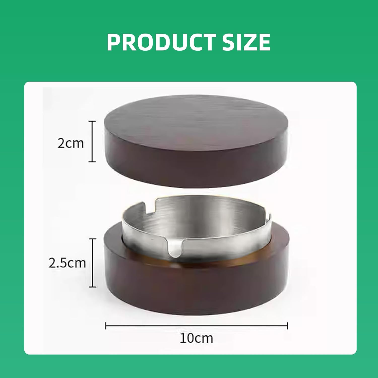 Wooden Ashtray with Stainless Steel Inner Box - Flameproof Design with Lid anti Fly Ash with Trough - Portable Office and Home Decorative Indoor Outdoor Use image number 3