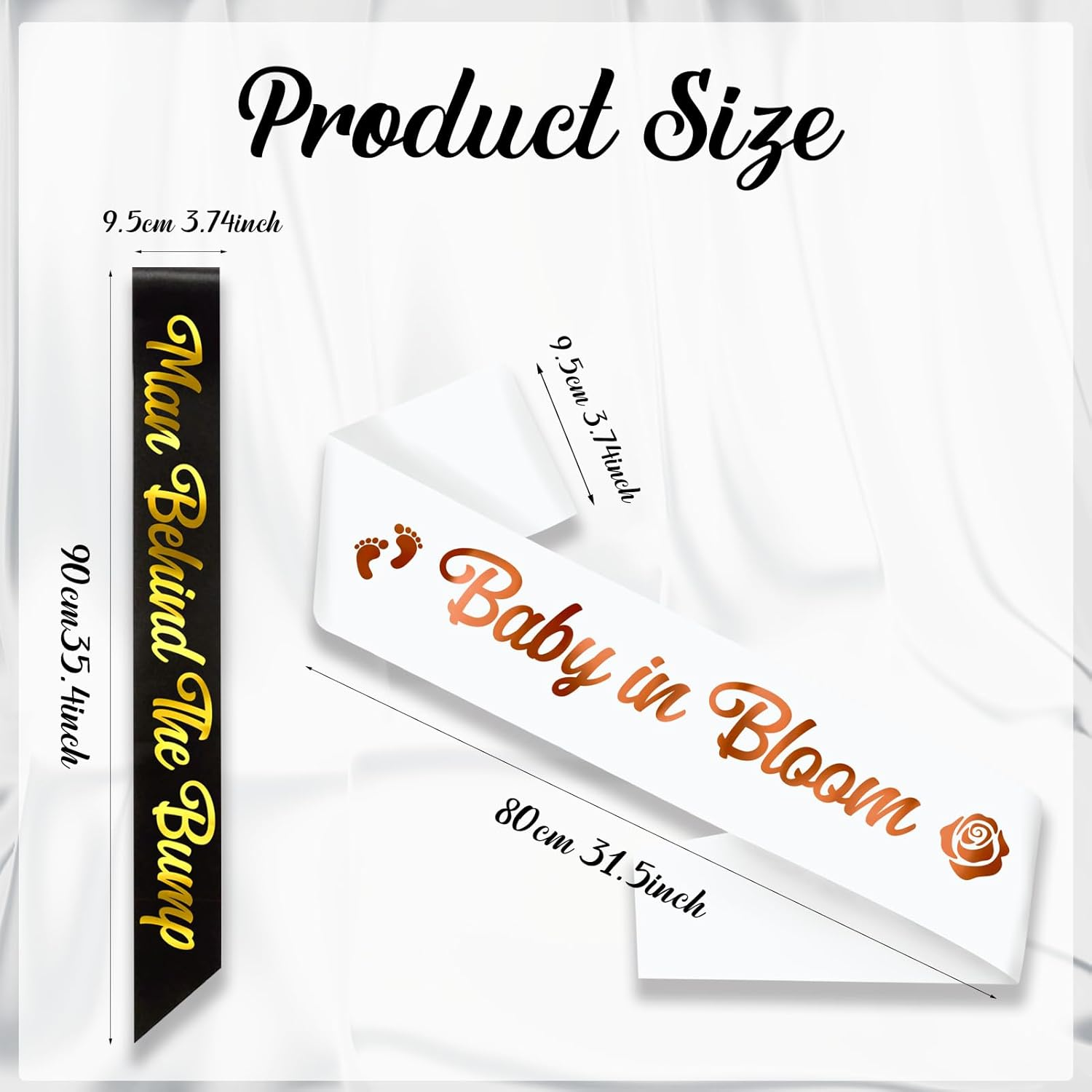 2 Pcs Mom to Be & Dad to Be Baby Shower Sash, White Baby in Bloom Sash and Black Man behind the Bump Sash (Custom- Lengthened) for Gender Reveal Decorations, Idea Gifts for Baby Shower image number 2