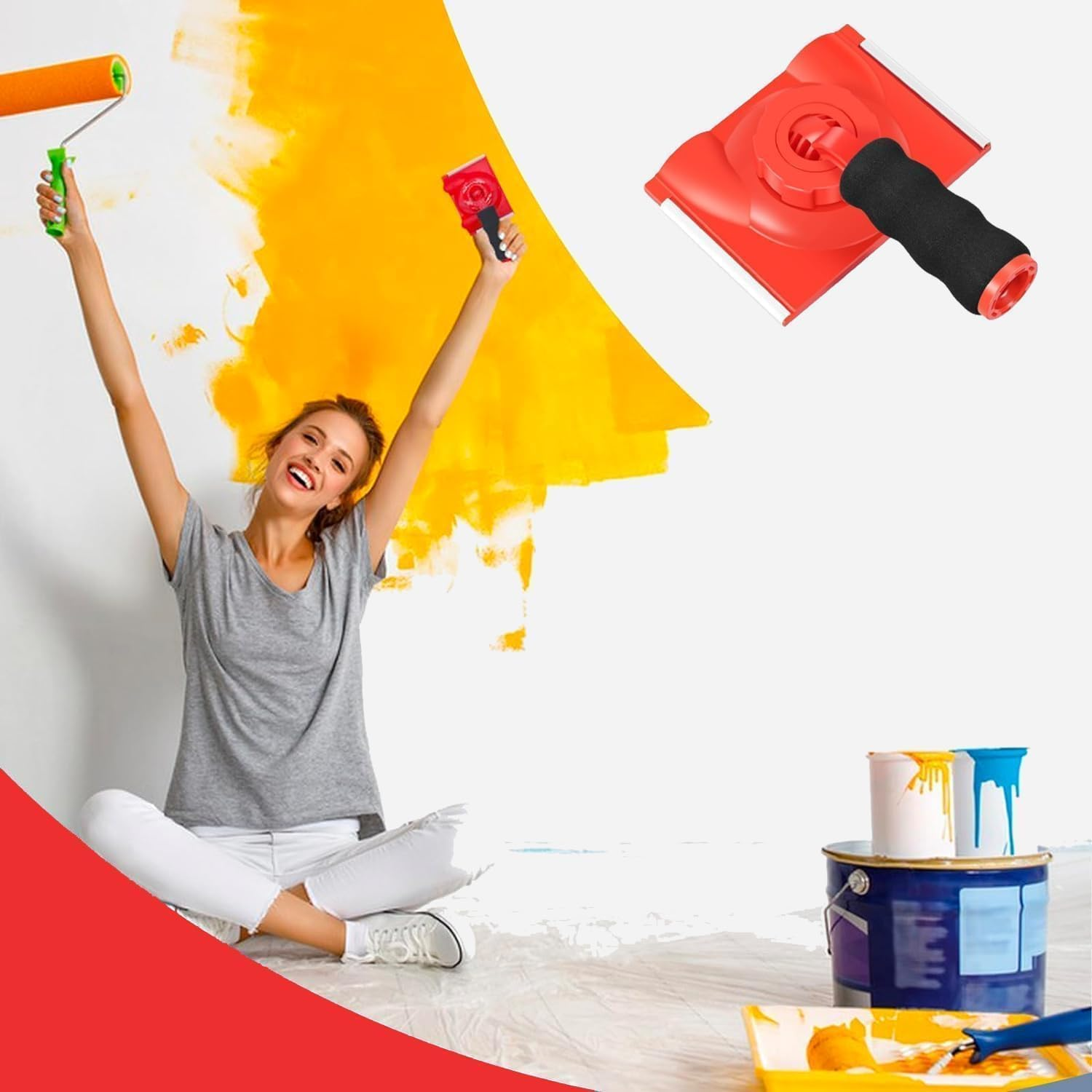 Paint Edger Trimmer with 2 Replaceable Pads, Adjustable and Washable, Rotatable Handle for Wall and Ceiling Edge Painting