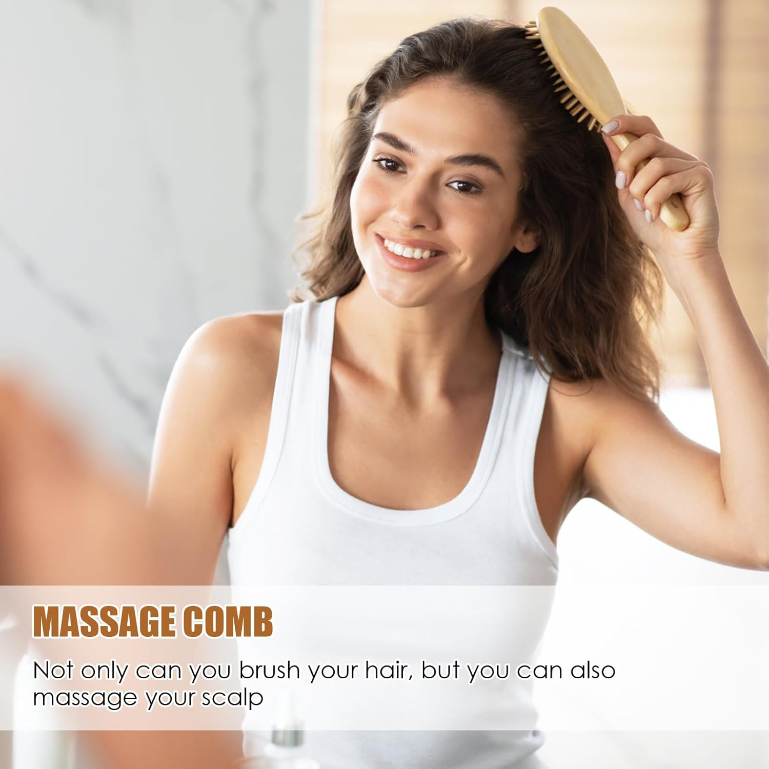 AKONE Bamboo Hair Brush, Pack of 2, Natural Wooden Hair Brushes, round Head, Bamboo Teeth, Air Cushion, No Hair Damage, Portable Hair Massage Brush, Women'S Eco-Friendly Hair Care, Female Personal Use image number 4