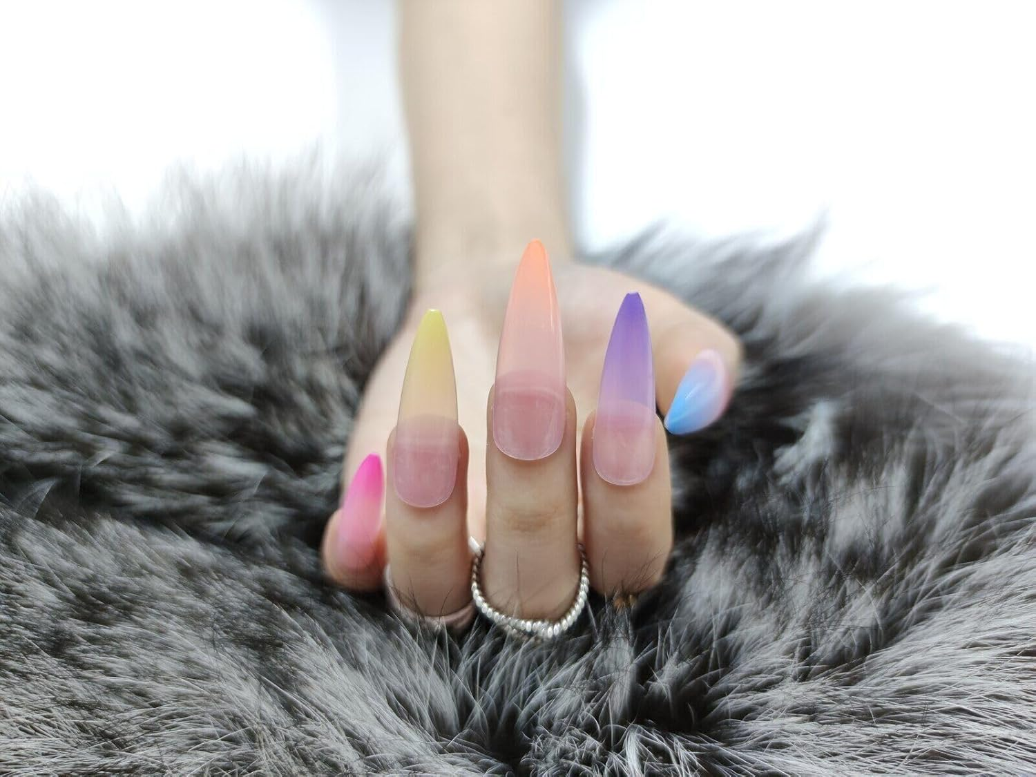 Press on Nails Fake Long Point Pointing Nail Tips Rainbow Stiletto 20 Pcs image number 5