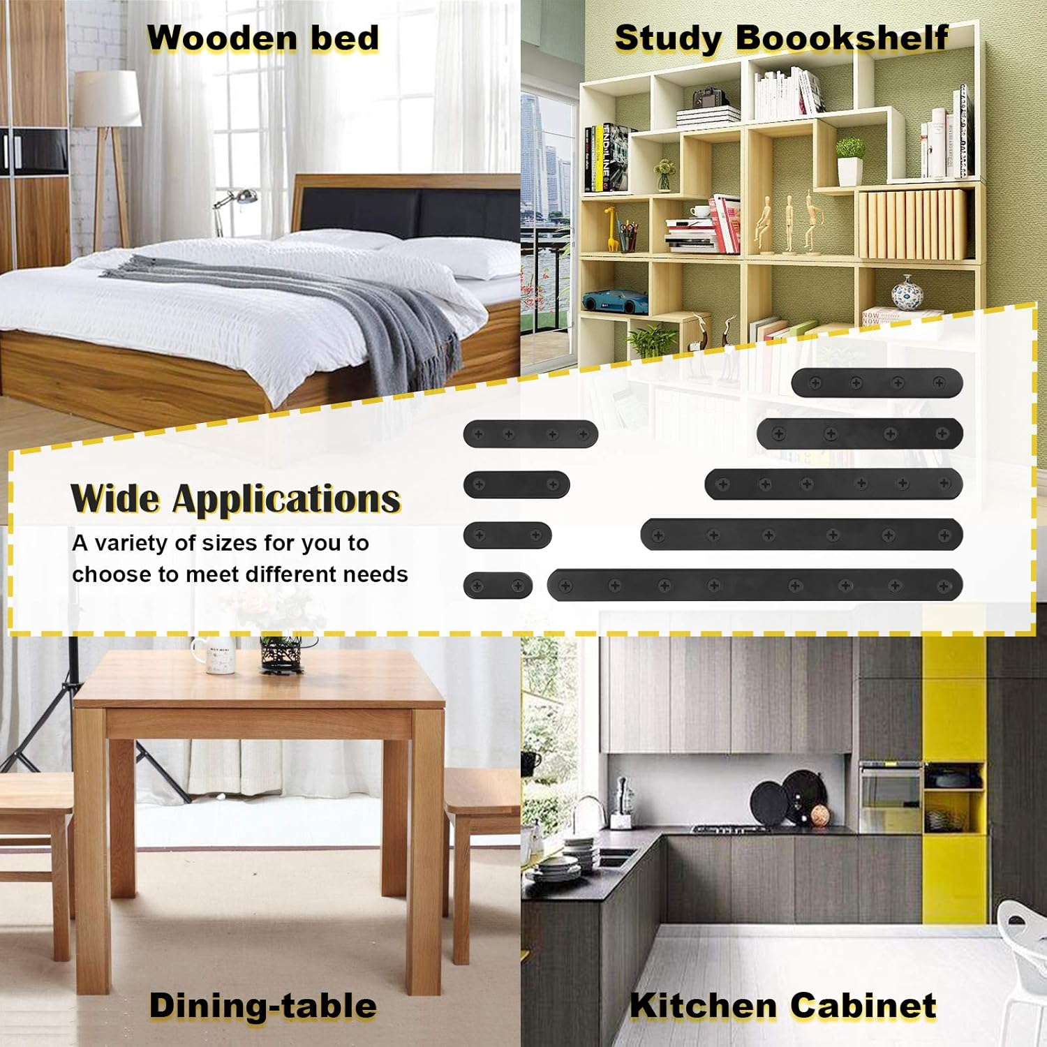 Mardatt 15 Sets 100X17.4Mm(3.9X0.68Inch) Stainless Steel Black Straight Bracket Mending Plates for Wood Heavy Duty Flat Straight Brace Joining with Mounting Screws