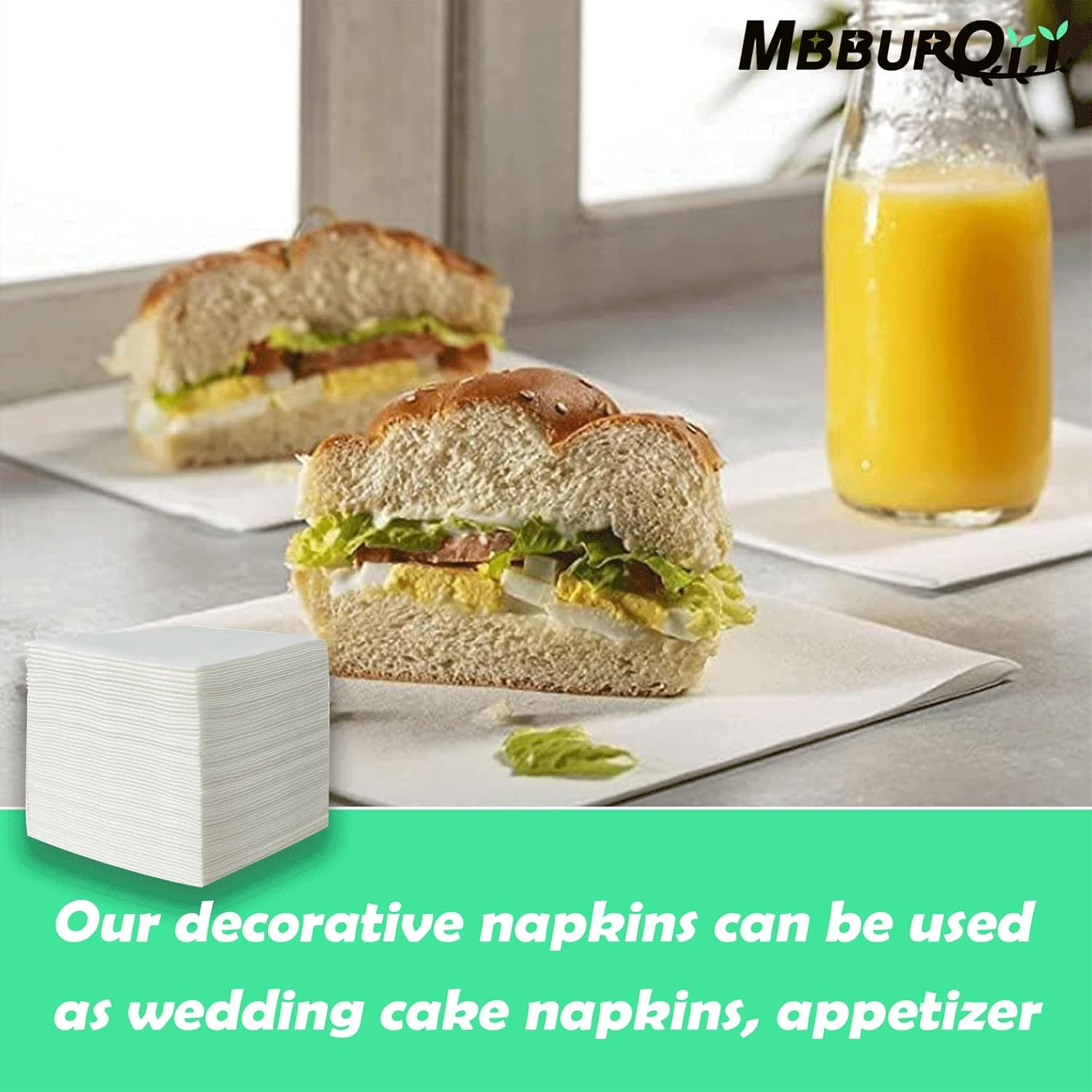 MBBUROYY Disposable Cocktail Napkins Cloth like Napkins Disposable Table Napkins Linen-Like Bulk Square Napkins for Party or Wedding,20&times;20Cm,100 Count (White) image number 2