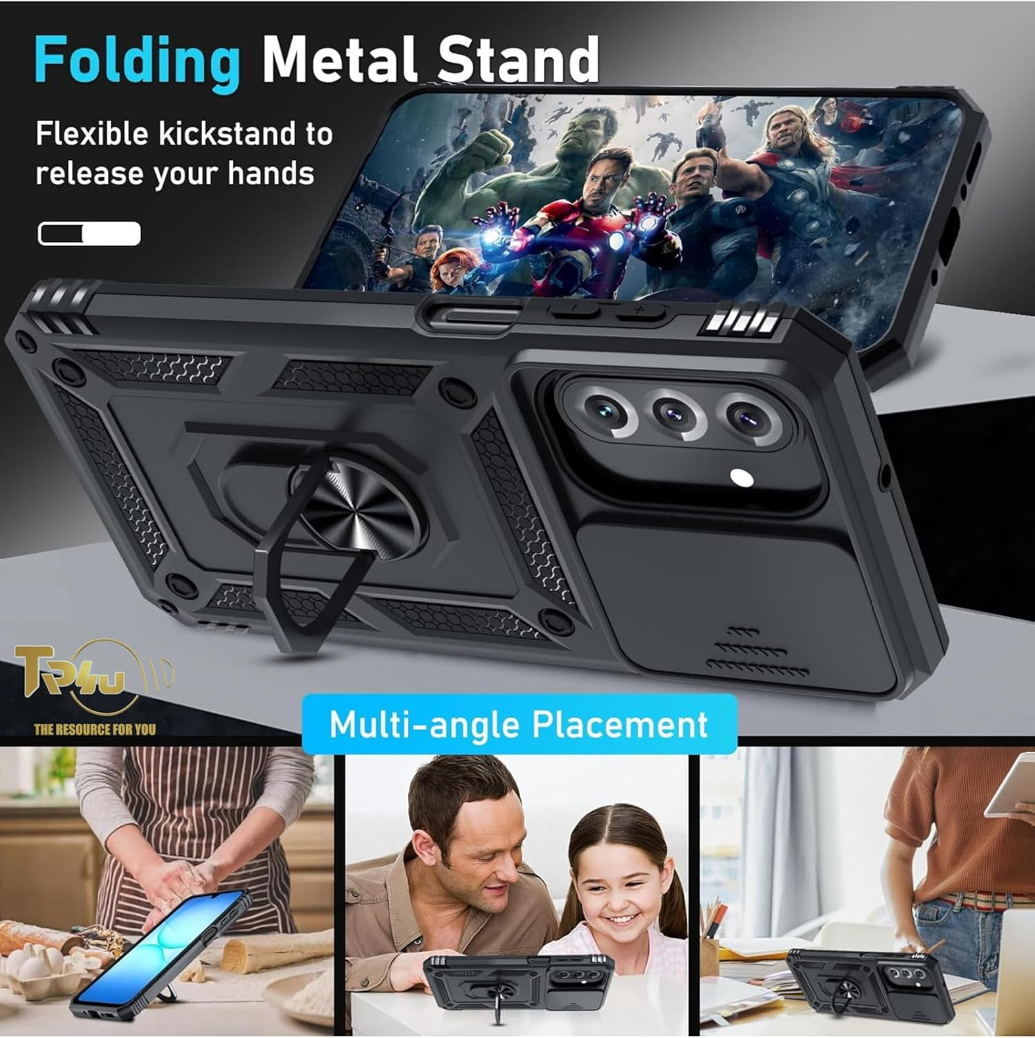 TR4U the Resource for You 2 in 1 Ring Kickstand Armor Case with 1-Pack Screen Protector Compatible with Samsung Galaxy A17 [Shockproof][Military Grade Protection] Protective Case for A17 (2025) image number 4