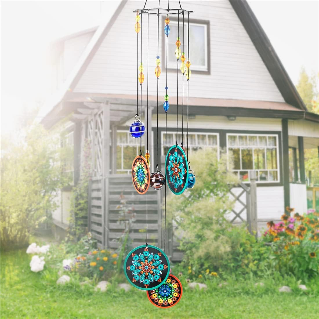 YU FENG Metal Flower Wind Chimes 23.5" Outdoors Window Garden Hanging Windchimes for Outside image number 6