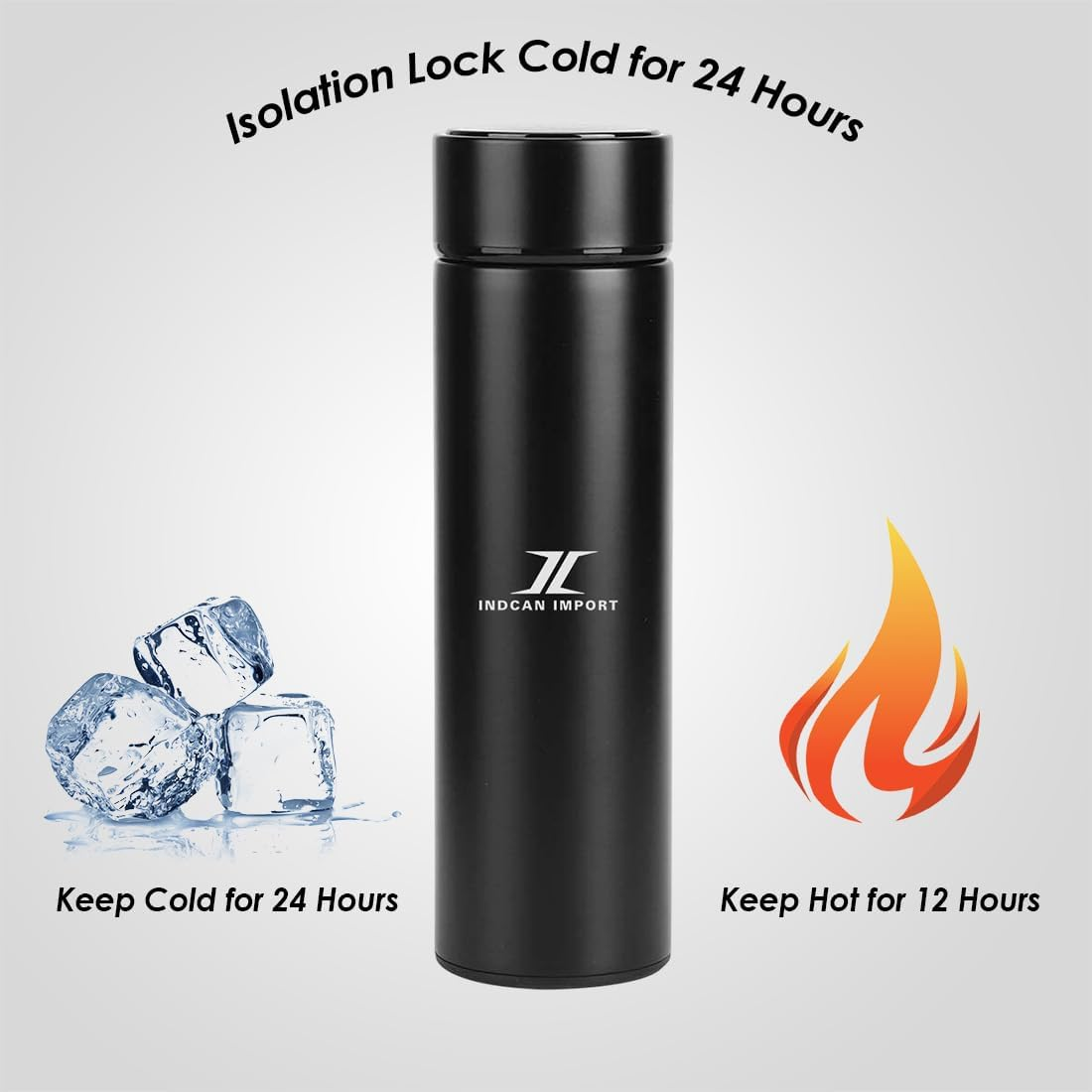 INDCAN IMPORT Vacuum Insulated Water Bottle 500Ml | Double Wall Stainless Steel | Hot & Cold Leak-Proof Travel Flask | Bpa-Free Reusable Sports & Office Bottle &ndash; Keeps Drinks Hot 12H / Cold 24H image number 2